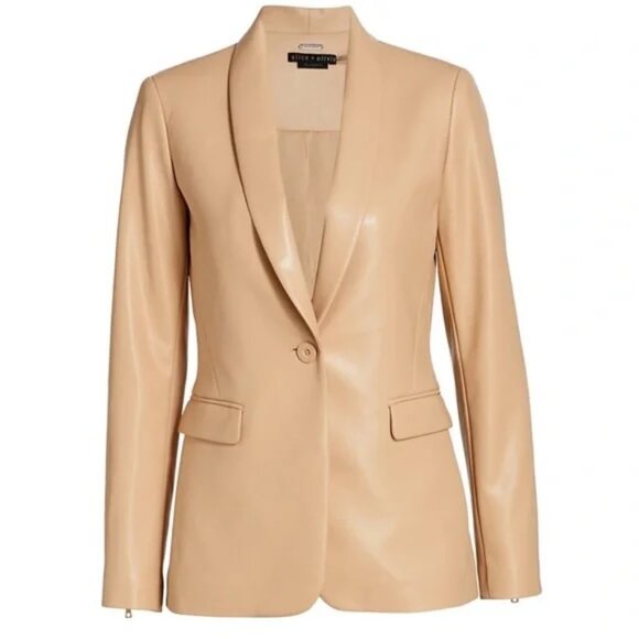 Alice + Olivia Macey Faux Beige Leather Blazer - Picture 1 of 15